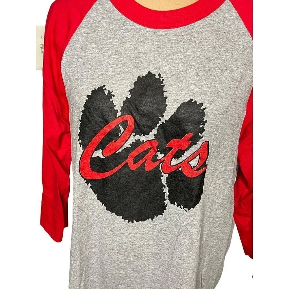 Augusta Sportswear Men's Raglan Graphic T-Shirt "Cats" Red Grey Size L Large - Picture 2 of 5